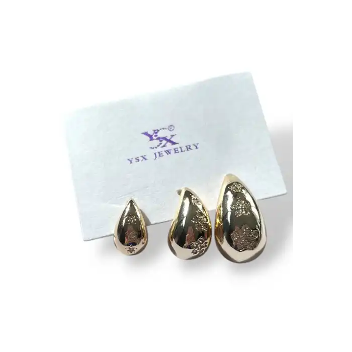 Altın Renk Bottaga Figürlü Çiçek Detaylı VİP 3lü YSX Küpe Set