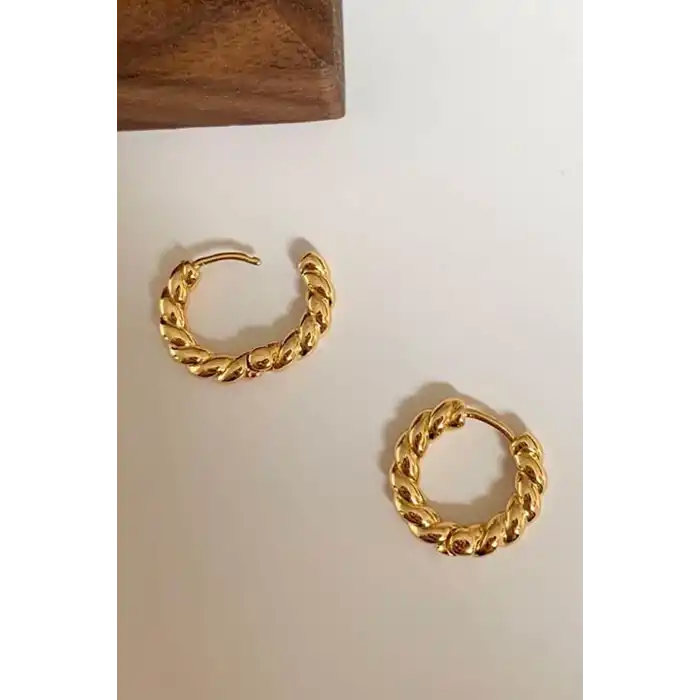 Altın Renk Burgu Detaylı Halka Küpe (Çift)