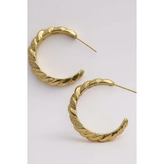 Altın Renk Burgu Detaylı Halka Küpe (Çift)