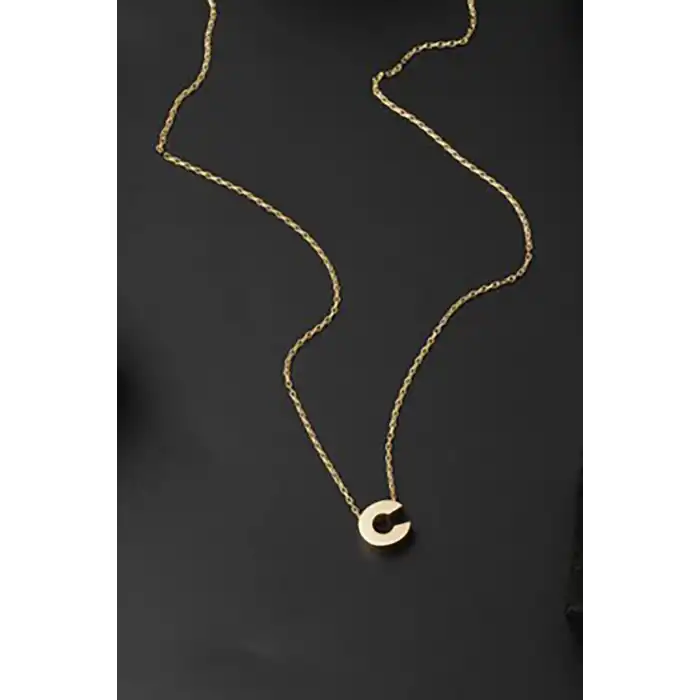 Altın Renk C Harf Çelik Kolye