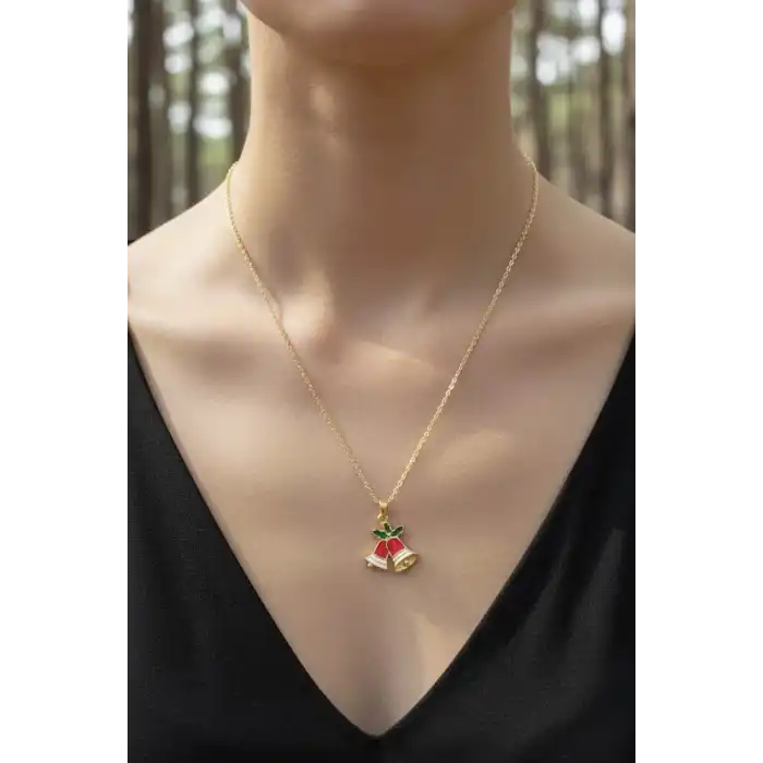 Altın Renk Çan Figürlü Çelik Yılbaşı Kolyesi