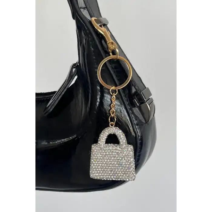 Altın Renk Çanta Figürlü Taş Detaylı Çanta Charm/ Anahtarlık