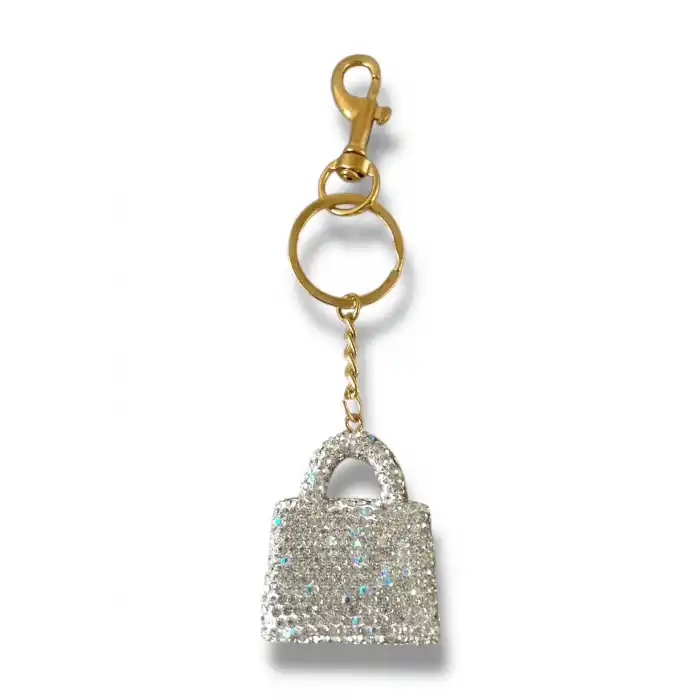 Altın Renk Çanta Figürlü Taş Detaylı Çanta Charm/ Anahtarlık