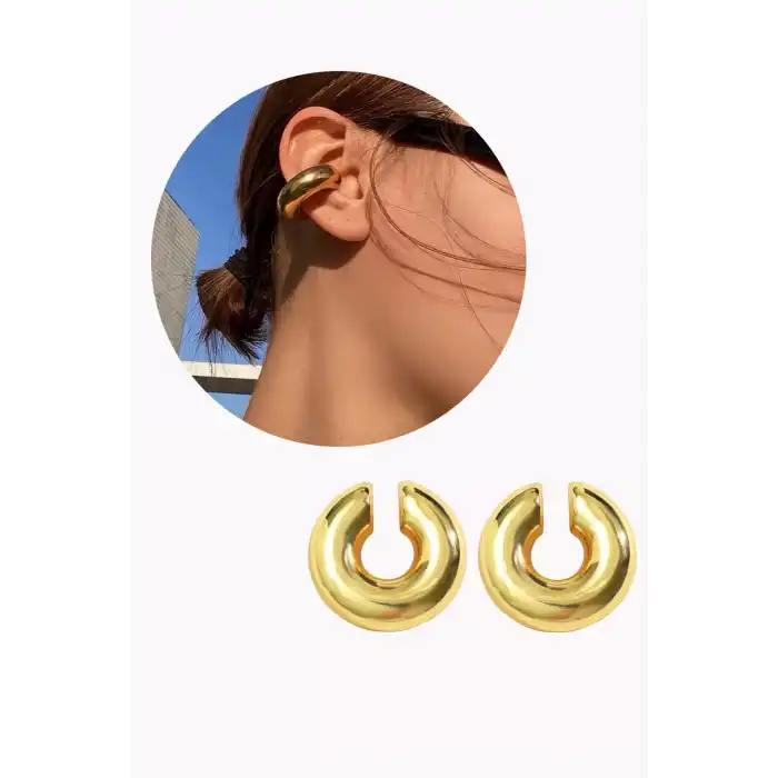 Altın Renk Çelik Ear Cuff (Çift)