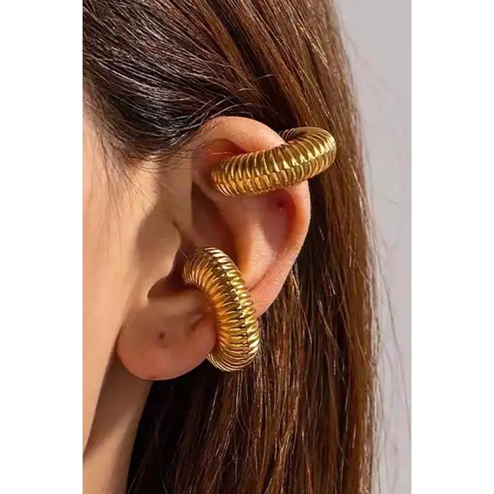 Altın Renk Çelik Ear Cuff (Çift)