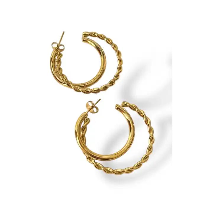 Altın Renk Çelik Halka Küpe (Çift)