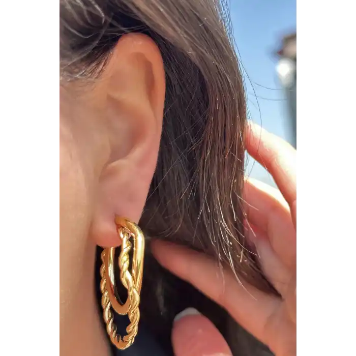 Altın Renk Çelik Halka Küpe (Çift)