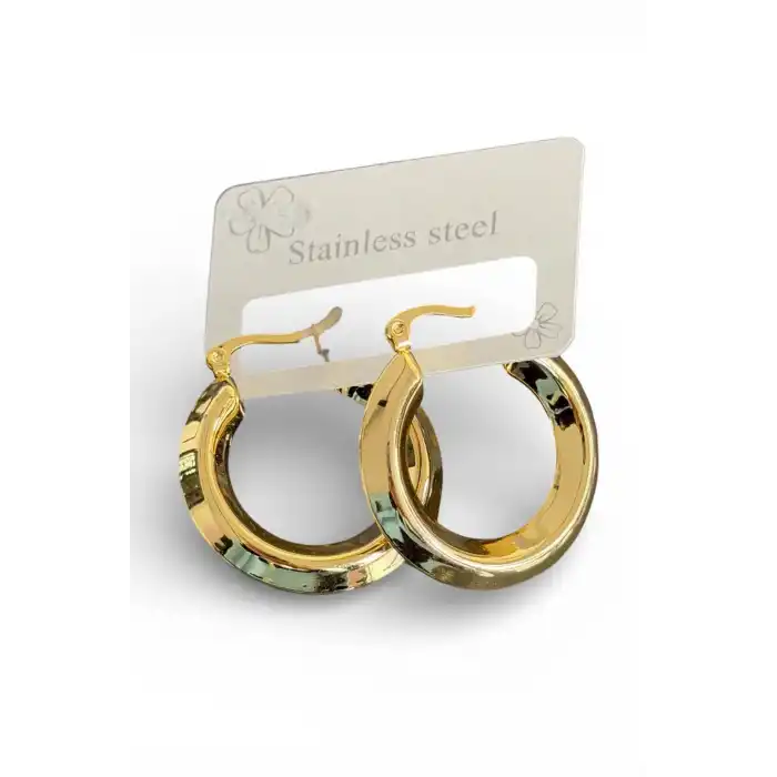 Altın Renk Çelik Halka Küpe (Çift)