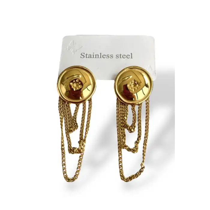 Altın Renk Çelik Sallantılı Küpe (Çift)