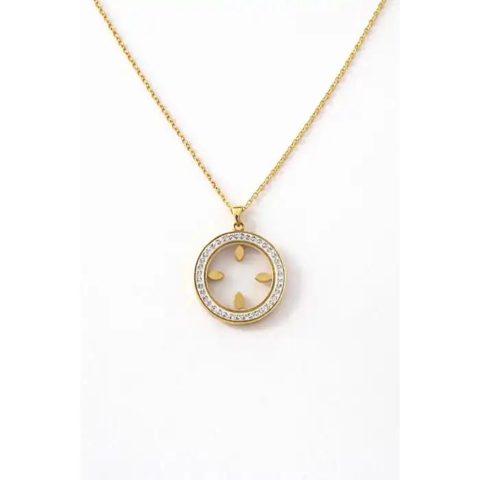 Altın Renk Çeyrek Koyulabilen Çelik Kolye