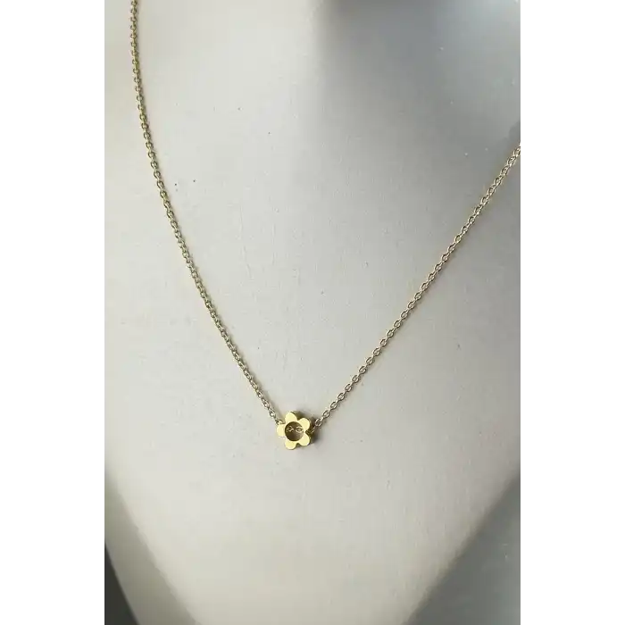 Altın Renk Çiçek Figürlü Kolye