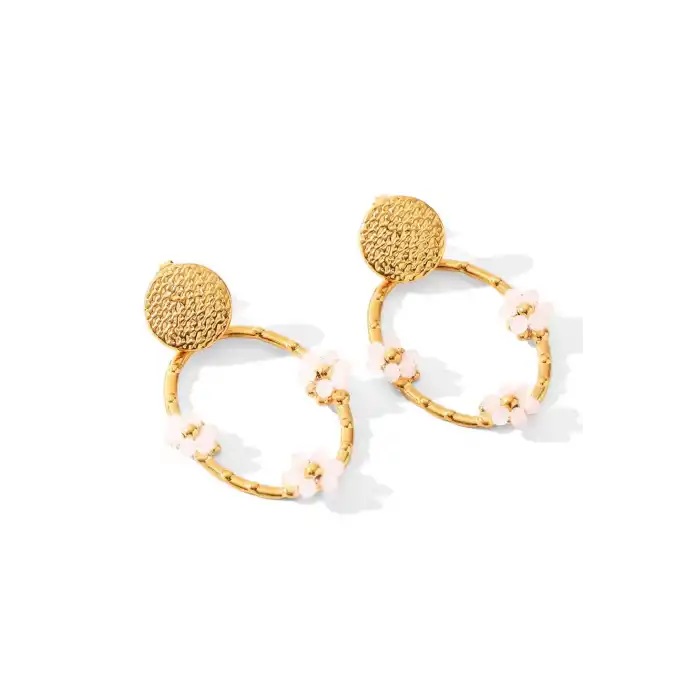 Altın Renk Çiçek Figürlü Küpe (Çift)