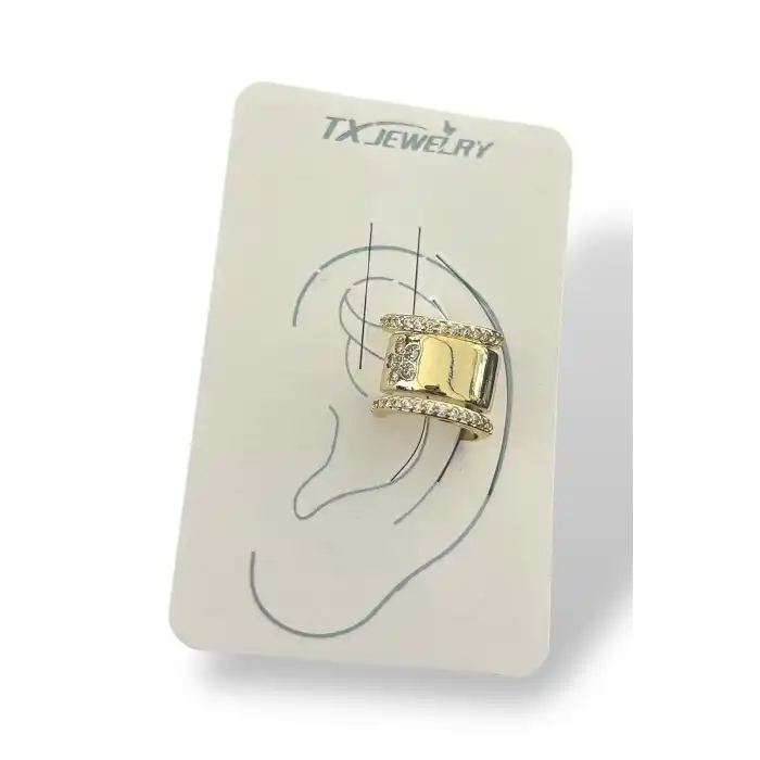 Altın Renk Çiçek Figürlü Taş Detaylı 14K Altın Kaplama TX Ear Cuff (Tek)
