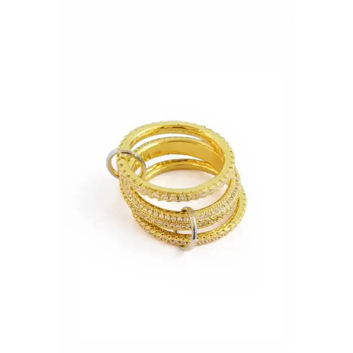 Altın Renk Çoklu Halka Detaylı Taşlı Yüzük