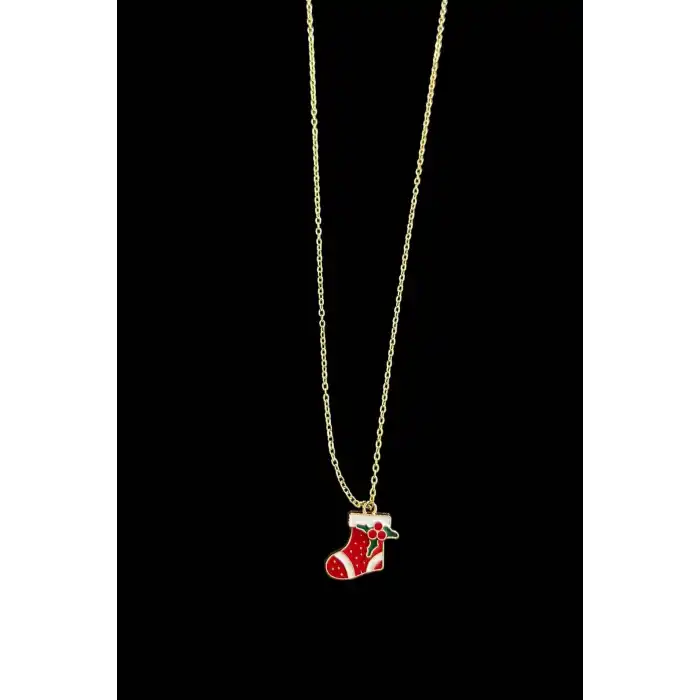 Altın Renk Çorap Figürlü Çelik Yılbaşı Kolyesi