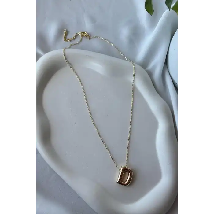 Altın Renk D Harf Balon Kolye