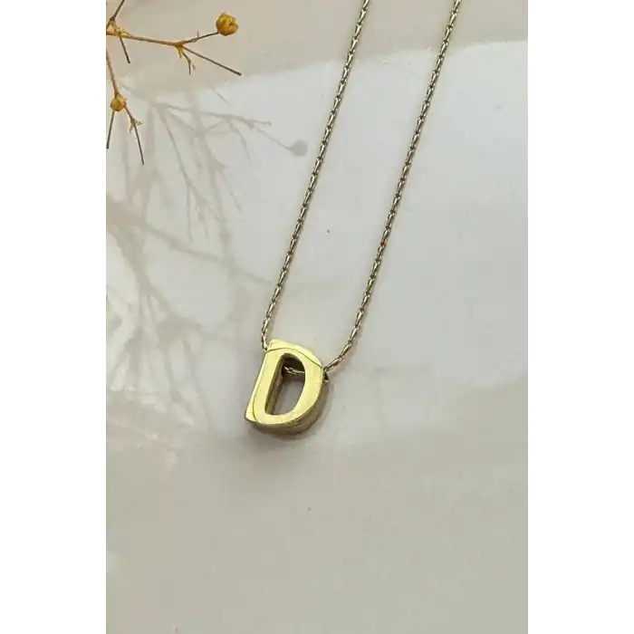 Altın Renk D Harf Çelik Kolye