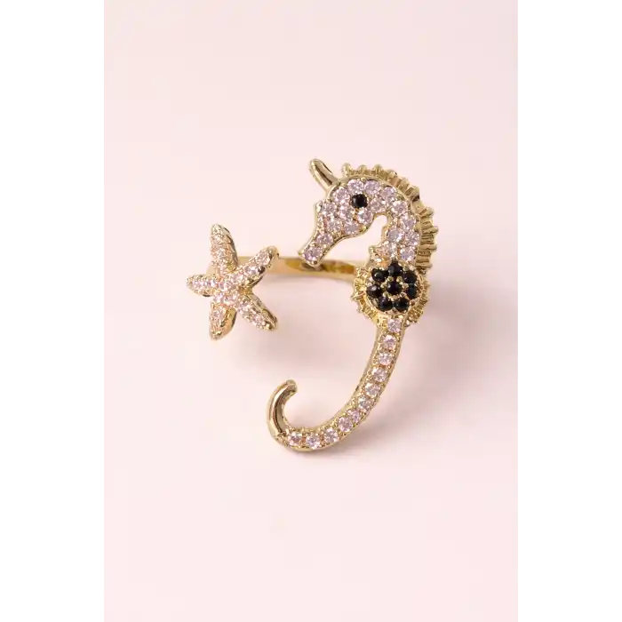 Altın Renk Deniz Atı Figürlü Ayarlanabilir Yüzük