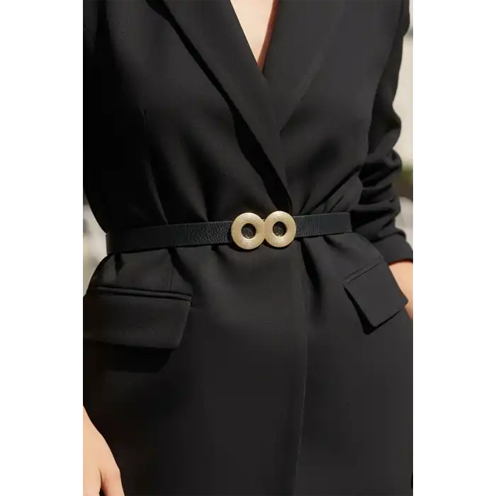 Altın Renk Deri Detaylı Kadın Kemer