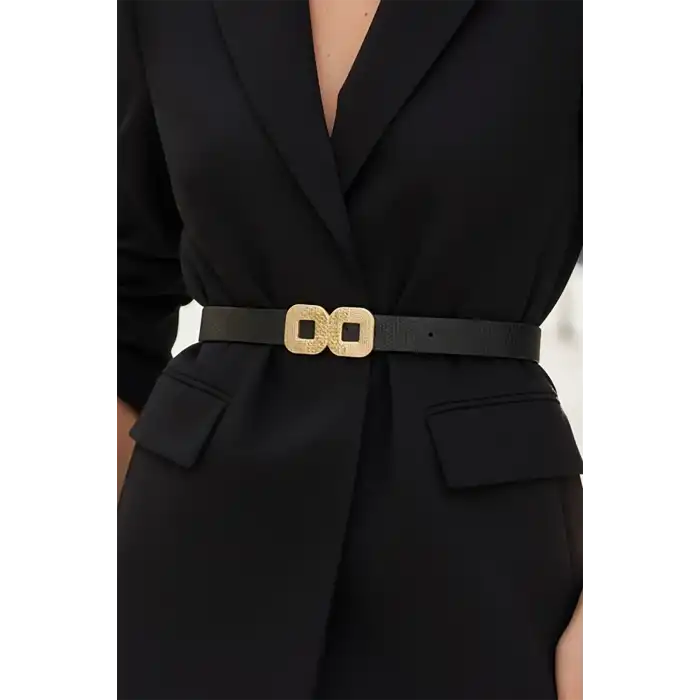 Altın Renk Deri Detaylı Kadın Kemer