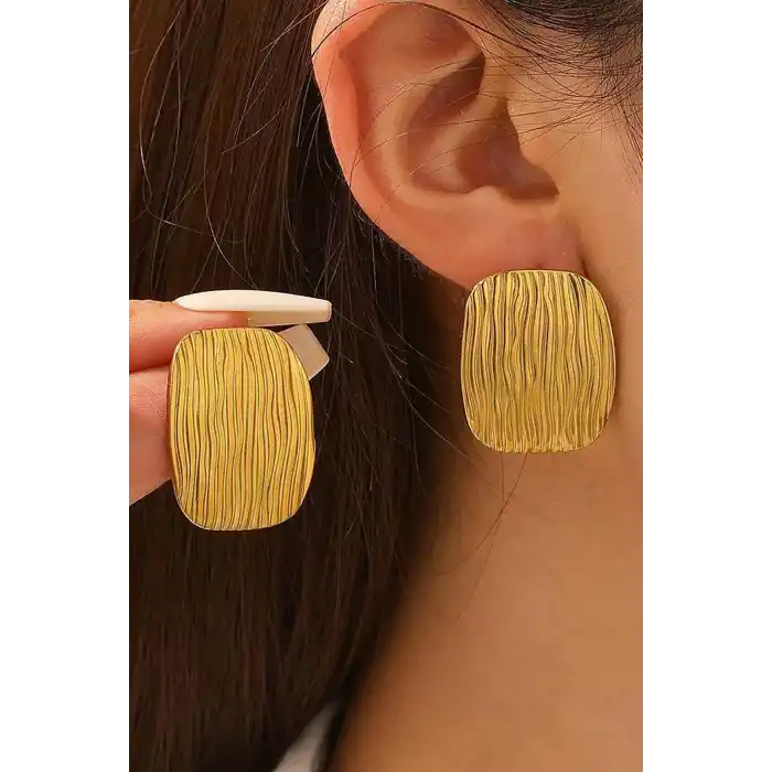 Altın Renk Dikdörtgen Çelik Küpe (Çift)