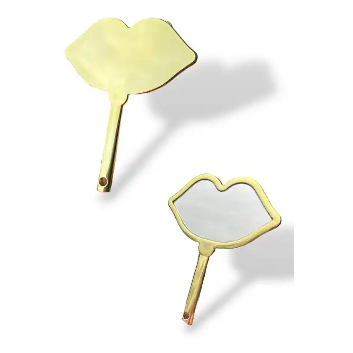 Altın Renk Dudak Detaylı El Aynası