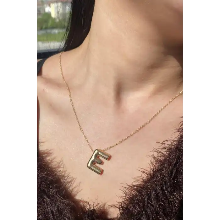 Altın Renk E Harf Balon Kolye