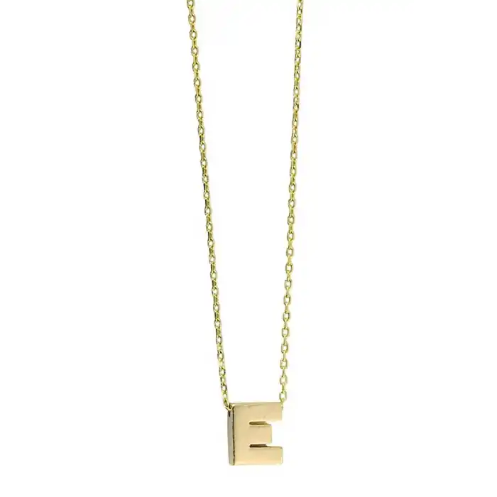 Altın Renk E Harf Çelik Kolye