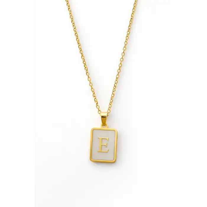 Altın Renk E Harf Çelik Kolye