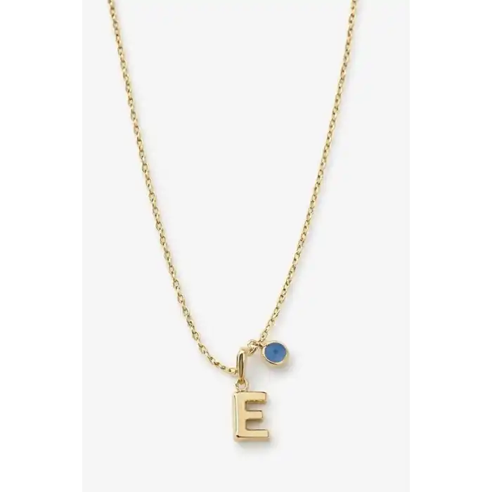 Altın Renk E Harfli Nazar Boncuk Detaylı Çelik Kolye