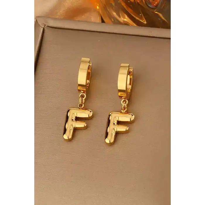 Altın Renk F Harf Çelik Küpe (Çift)