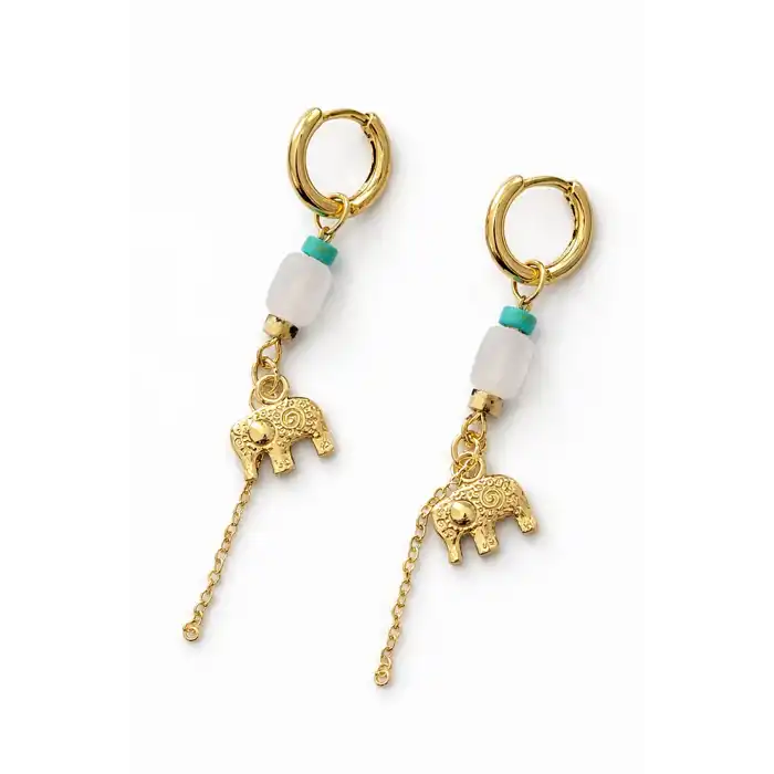 Altın Renk Fil Figürlü Taş Detaylı Küpe (Çift)