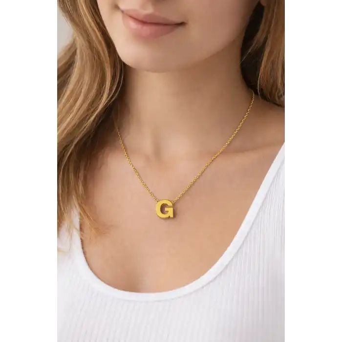 Altın Renk G Harf Çelik Kolye