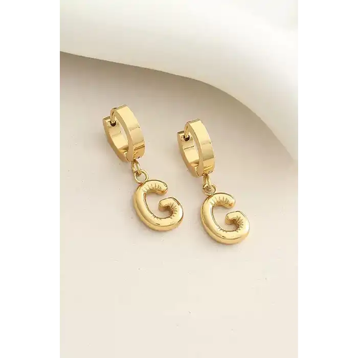 Altın Renk G Harf Çelik Küpe (Çift)