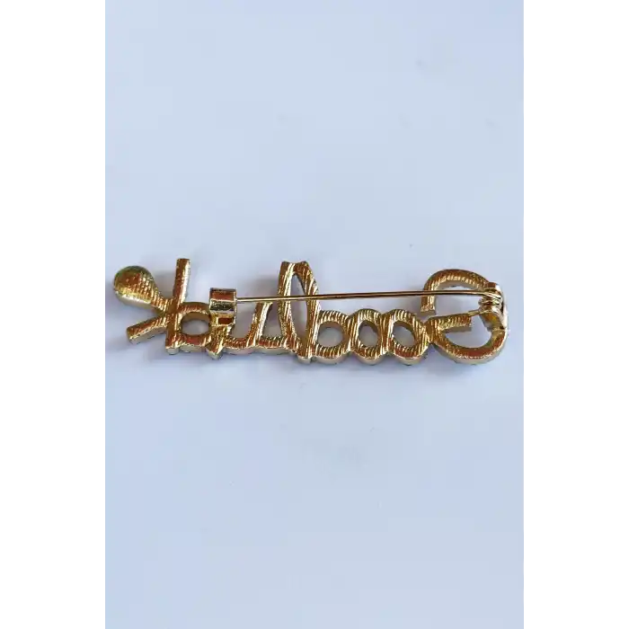 Altın Renk Good Luck Yazılı Taşlı Broş