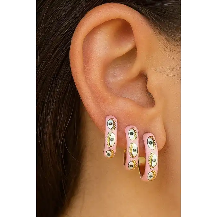 Altın Renk Göz Figürlü 3lü YSX Küpe Set