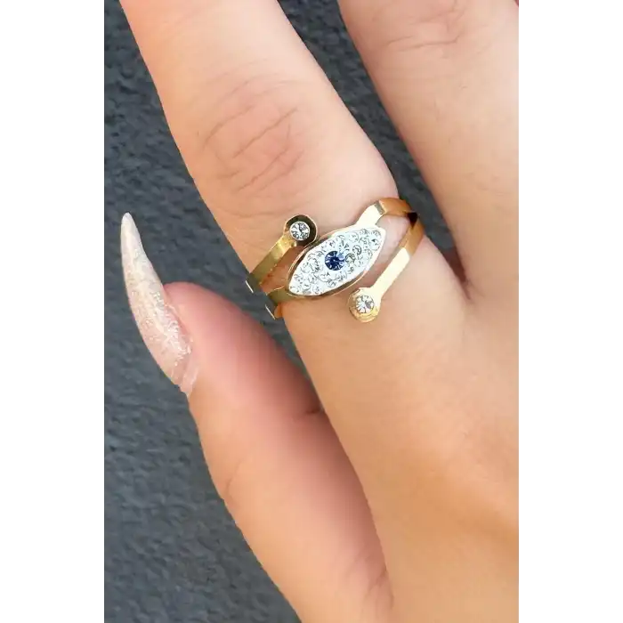 Altın Renk Göz Figürlü Ayarlanabilir Çelik Yüzük