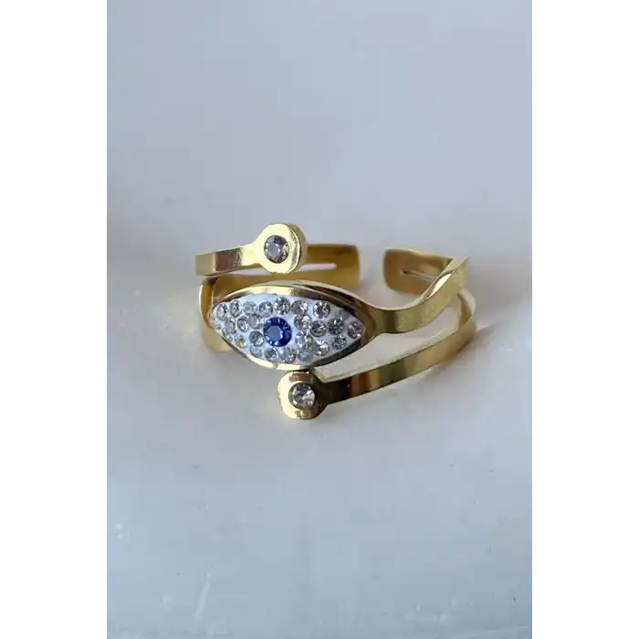 Altın Renk Göz Figürlü Ayarlanabilir Çelik Yüzük