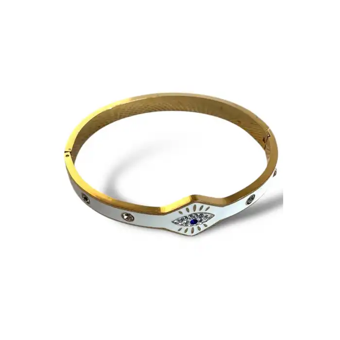 Altın Renk Göz Figürlü Çelik Kelepçe Bileklik