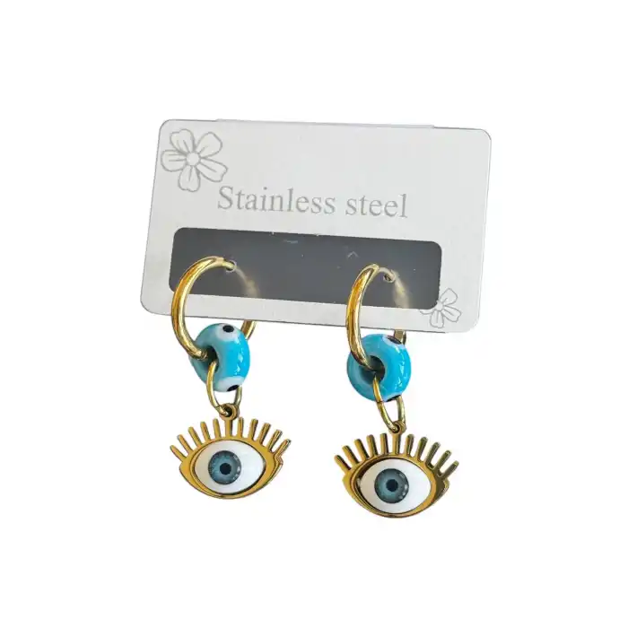 Altın Renk Göz Figürlü Çelik Küpe (Çift)