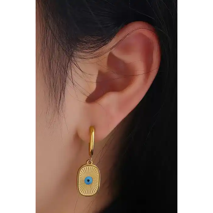 Altın Renk Göz Figürlü Çelik Küpe (Çift)