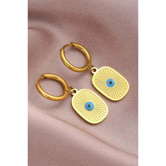 Altın Renk Göz Figürlü Çelik Küpe (Çift)