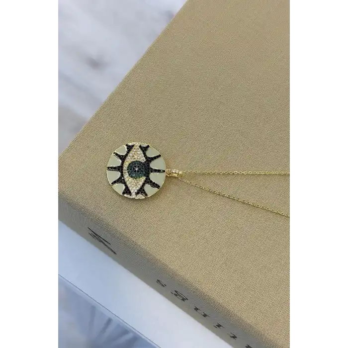 Altın Renk Göz Figürlü Taş Detaylı 14k Altın Kaplama TX Kolye