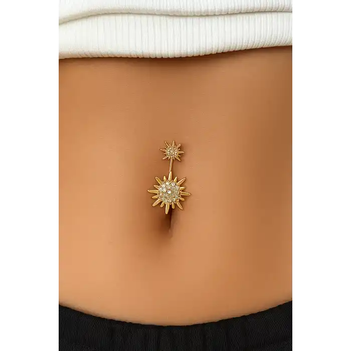 Altın Renk Güneş Figürlü Cerrahi Çelik Göbek Piercing