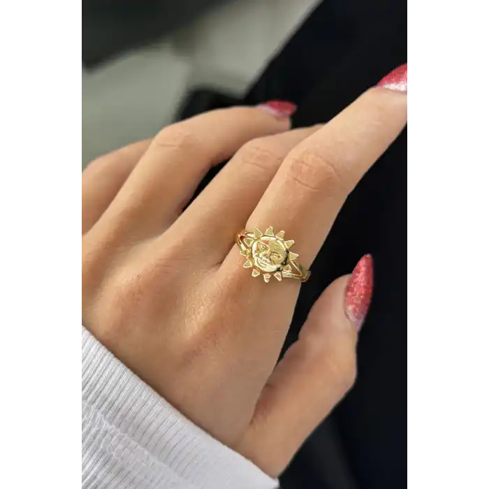 Altın Renk Güneş Figürlü Metal Ayarlanabilir Yüzük