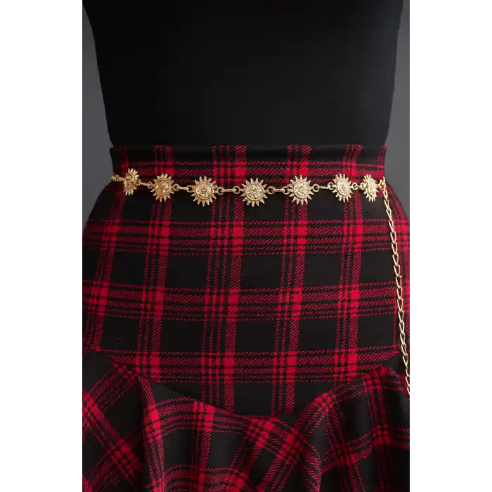 Altın Renk Güneş Figürlü Zincir Kemer