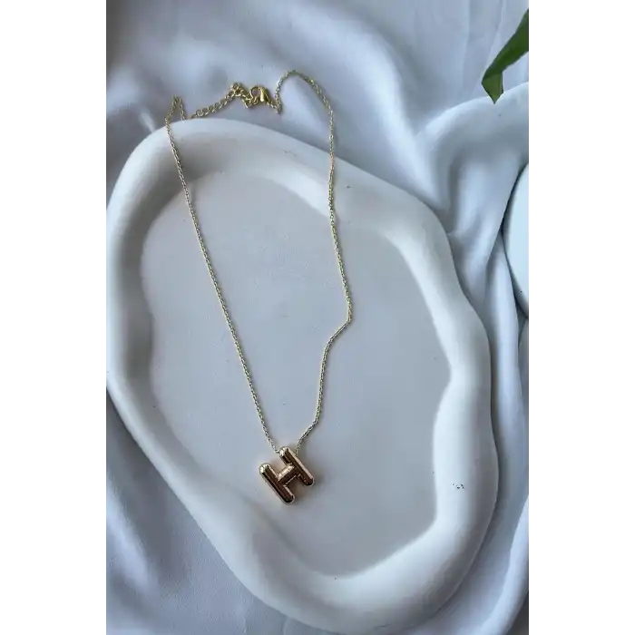 Altın Renk H Harf Balon Kolye