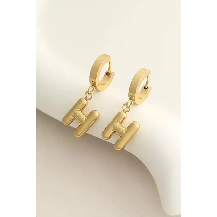 Altın Renk H Harf Çelik Küpe (Çift)