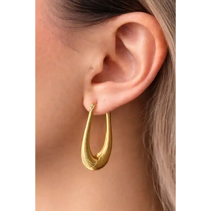 Altın Renk Halka Detaylı Çelik Küpe (Çift)