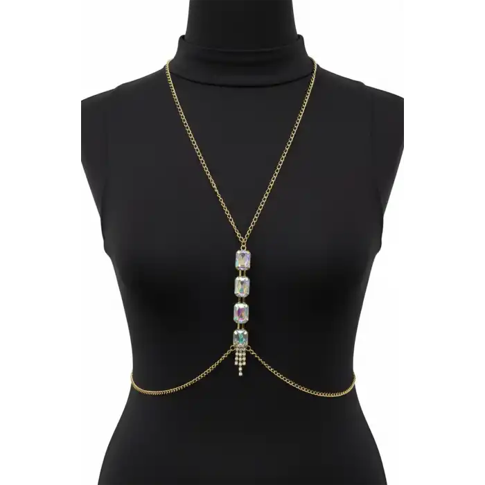 Altın Renk Hologram Taş Detaylı Vücut Aksesuarı